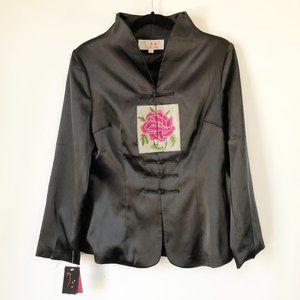 Oriental black satin jacket NWT